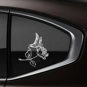 Butterfly Rose Car Sticker, Shiny Decorative Decal, Vinyl Decal, Bright Flower Butterfly Sticker for Home Window Door Laptop Motorcycle