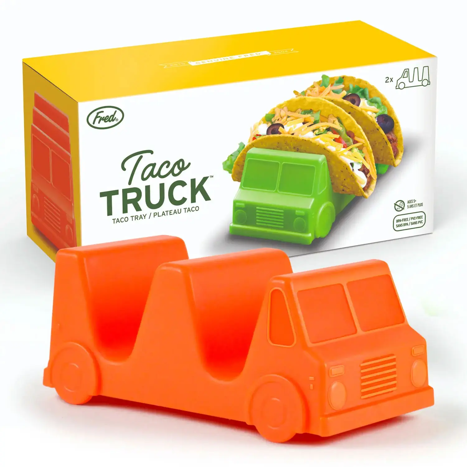 TACO TRUCK (Set of 2) Fun Kids Taco Holder and Server, Food-Safe BPA-Free Plastic and Dishwasher Safe