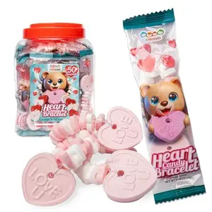 50 Heart Candy Bracelets with Heart Shaped Candy Beads and Pendant, Perfect For Valentine’s, Individually Wrapped Candy Heart Bracelets in Bulk, by 4YoreElves