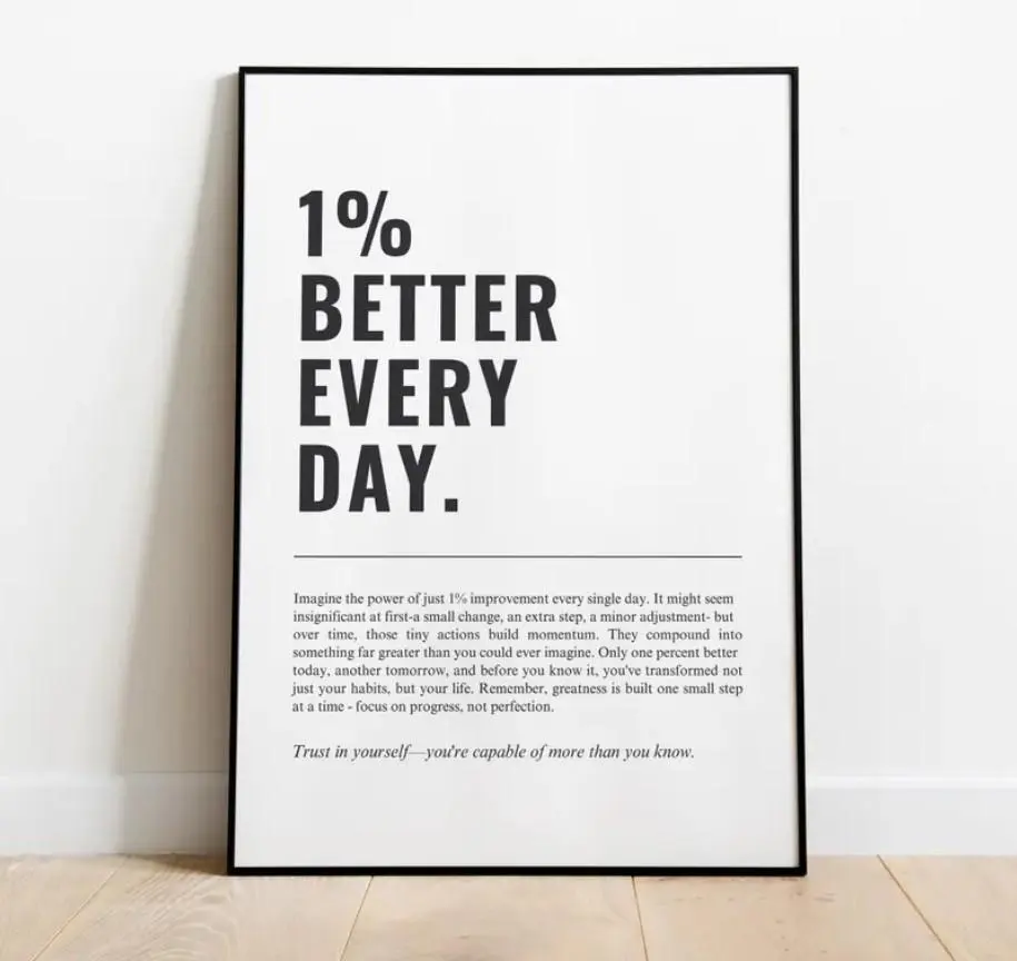 1% Better Every Day, Motivational Quote Wall Art, Office Prints, Office Decor, Inspirational Wall Art, Motivational Poster