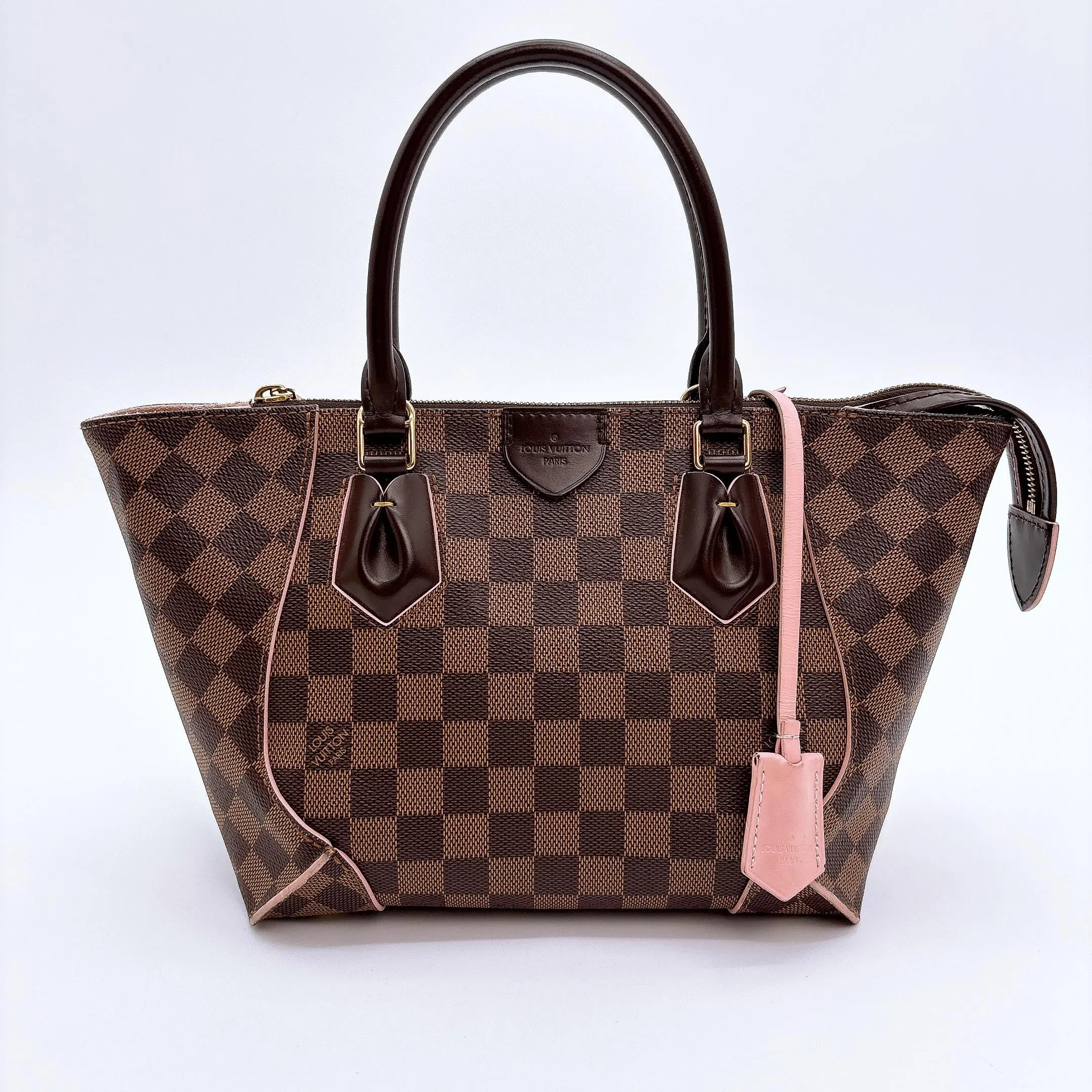 Pre-owned Louis Vuitton Damier Ebene Caissa Tote PM Rose Ballerine