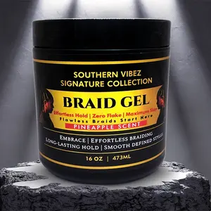 16 OZ Strong Hold Braid Gel , Anti-Humidity Fizz Fighting ,Pineapple Gel , Long-Lasting Hold , Thick Edge , Edge Control , No Residue Styling, Alcohol Free, All Hair Types Curly, Haircare Soft ,Gift for him, Best Gift, Southern Vibez Signature Collection