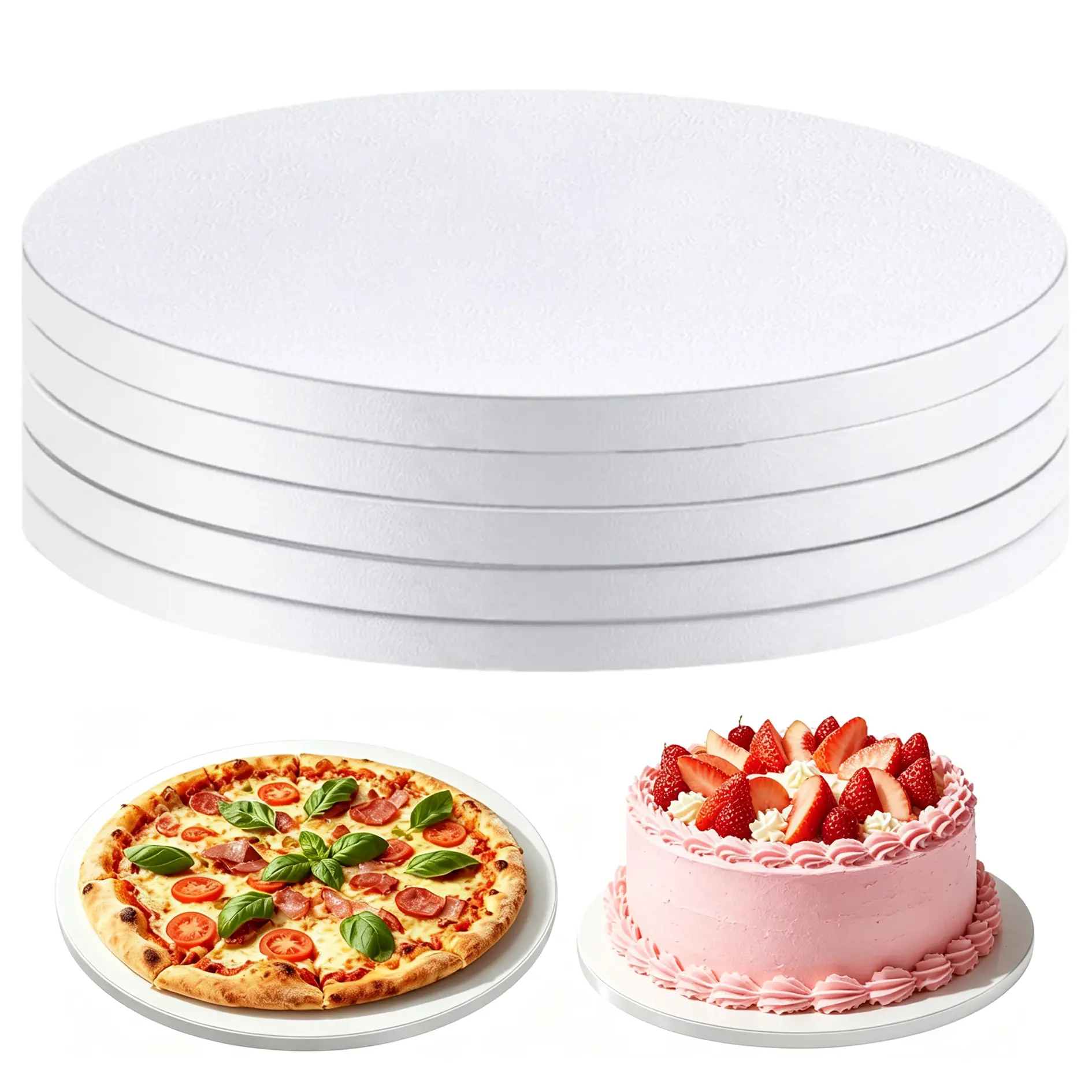 5PACK Cake Boards 12 Inch Round, 1/2 Inch Thick Cake Drum Sturdy Corrugated Cardboard Base Base Para Pastel, White