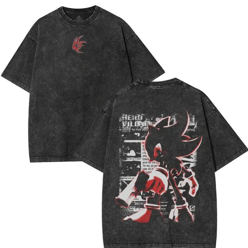 [Anime Figma Store] x Shadow The Hedgehog v4 Retro T-Shirt – Funny Meme Cartoon Tee, Oversized Heavy Cotton Washed Shirt, Sicno & Cartoon Merch for Men