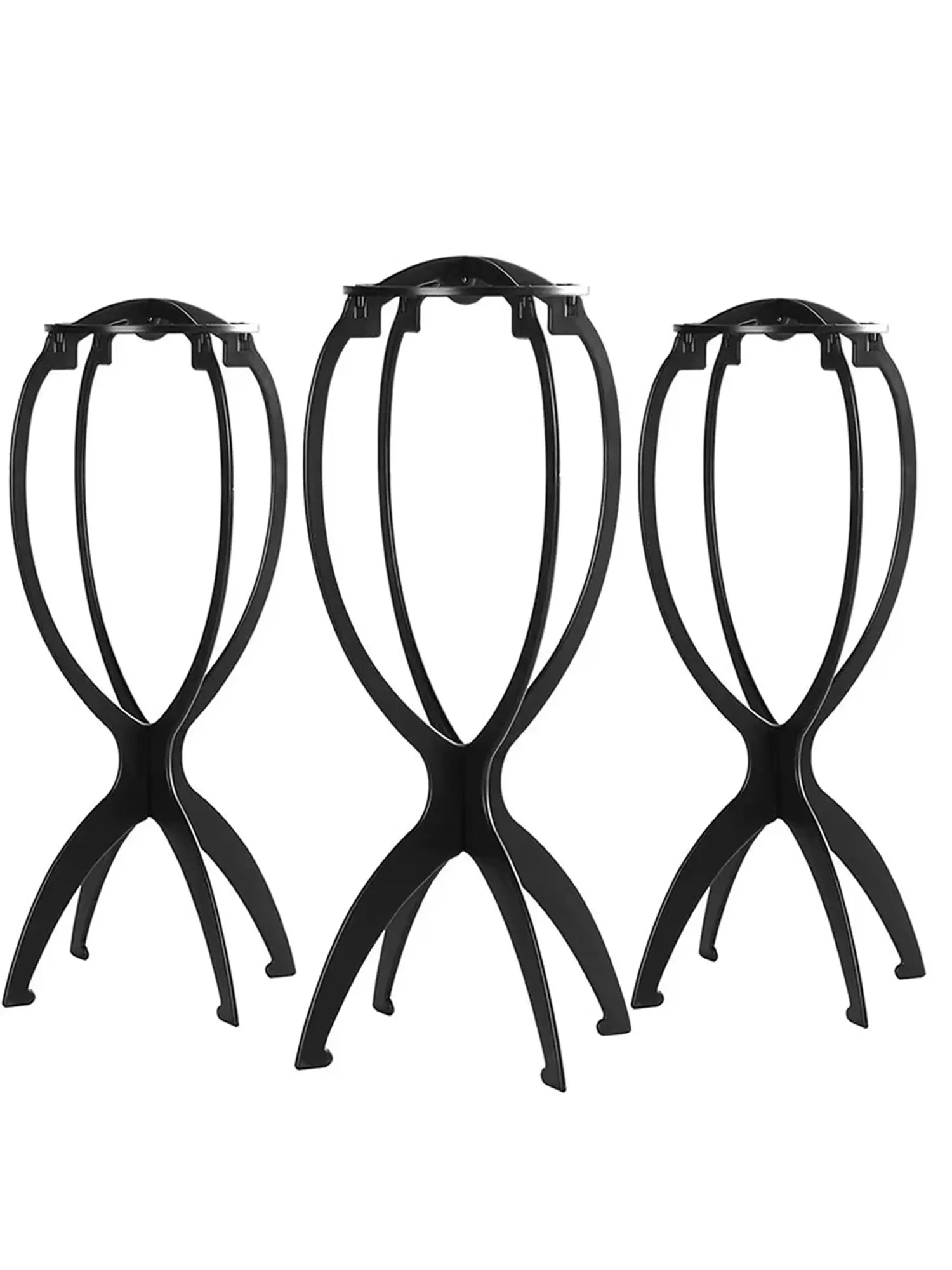 3Pcs Black Wig Stand Portable Wig Holder Durable Wig Drying Stand Wig Display Support Rack Wig Storage Organizer Tools For Lace Wigs Hairpieces Toupee Salon Home Use Wig Tripod Set