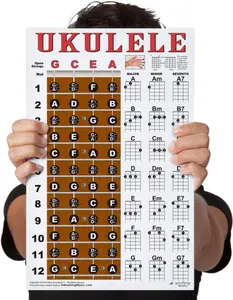 A New Song Music Laminated Ukulele Fretboard Notes & Easy Beginner Chord Chart 11"x17" Instructional Poster for Soprano Concert Tenor Uke
