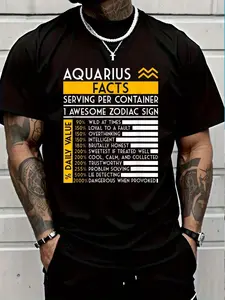100% Cotton Aquarius Facts Zodiac Horoscope Funny Astrology Star Sign T-Shirt Women's Men's Graphic Tee Crew Neck summer vacation Tops