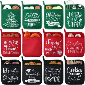 12 count Christmas Pot Holders with Pocket Oven Mitts Ornament Pot Holders Farmhouse Cookie Bag for Baking Cooking Appreciation (Red and Green)