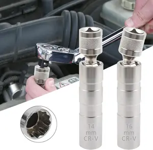 14mm&16mm(5/8") Spark Plug Socket Set,Thin Walled  Spark Plug Socket, Accessories Universal Joint 3/8" Drive 12 Point Swivel Socket ,Compatible with  Nissan More