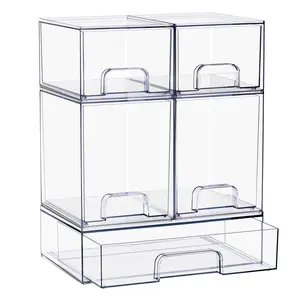 Sorbus Stackable Acrylic Storage Drawers Variety Pack Clear Plastic Organizer Bins for Baby Bottles Makeup Bathroom Vanity Kitchen Countertop Organization Pull-Out Drawer Design for Cabinets Pantry