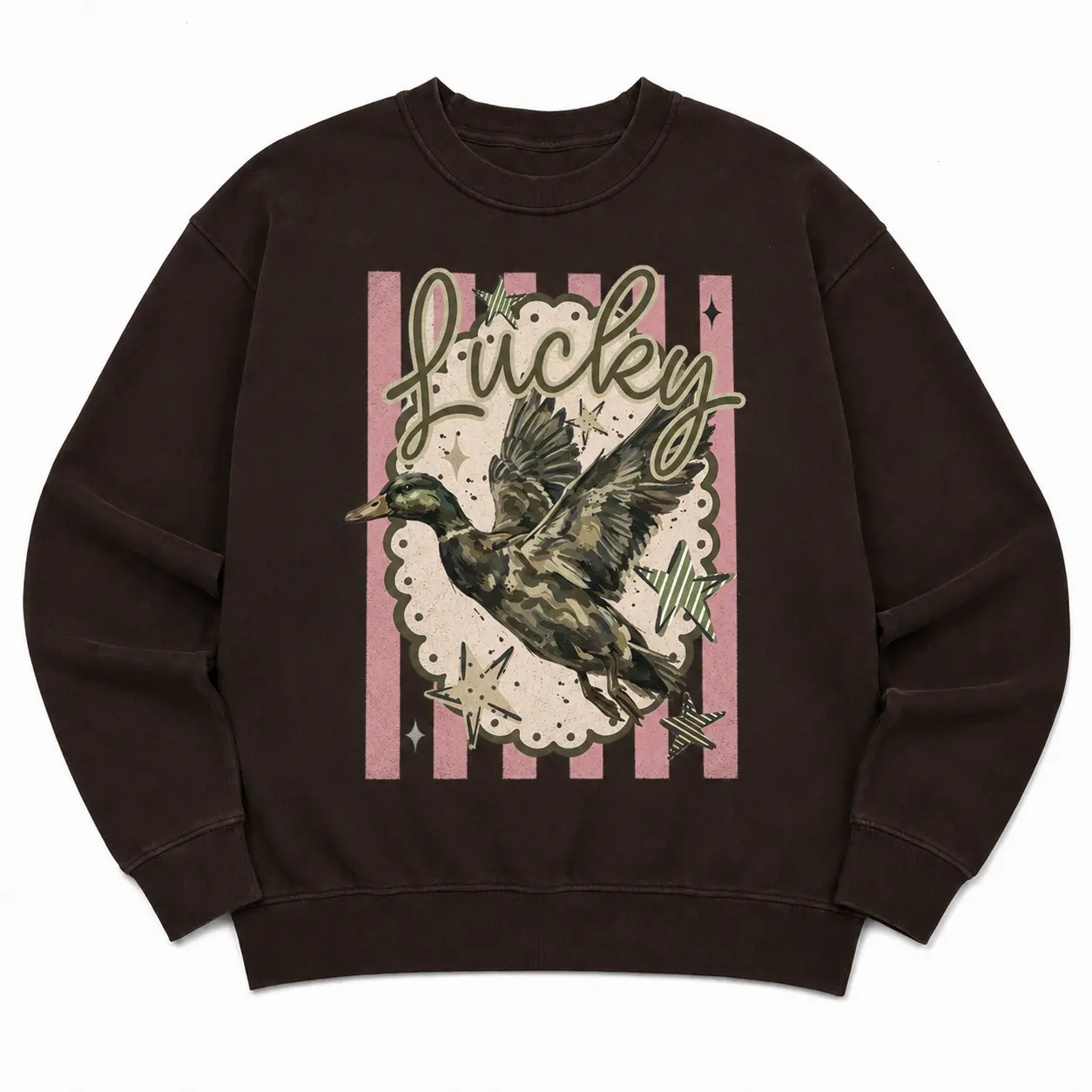 Lucky Duck Sweatshirt, Funny Vintage Duck Crewneck, Retro Mallard Graphic Shirt, Cute Duck Lover Gift, Cottagecore Wildlife Pullover