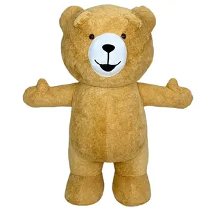 Adult Giant Inflatable Bear Costume, Brown/Red/Blue Blow Up Plush Bear Mascot Outfit, 2.2m & 2.6m, Ideal for Carnival, Halloween, Christmas & Themed Events