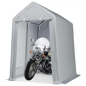 Heavy Duty 6 x 8 ft PE & Steel Outdoor Storage Shed, Waterproof Portable Garage Shelter with Roll Up Zipper Door for Motorcycle Bike Outdoor Tools