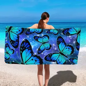 Bohemian Style Butterfly Beach Towel, Vibrant Blue and Print, Lightweight Soft, Perfect for Swimming, Diving, Summer Fun, Beach Accessories