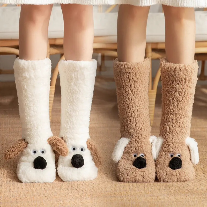 Royalty in the Rough | Plush Cartoon Dog Floor Socks — Cozy Cute Home Slipper Socks