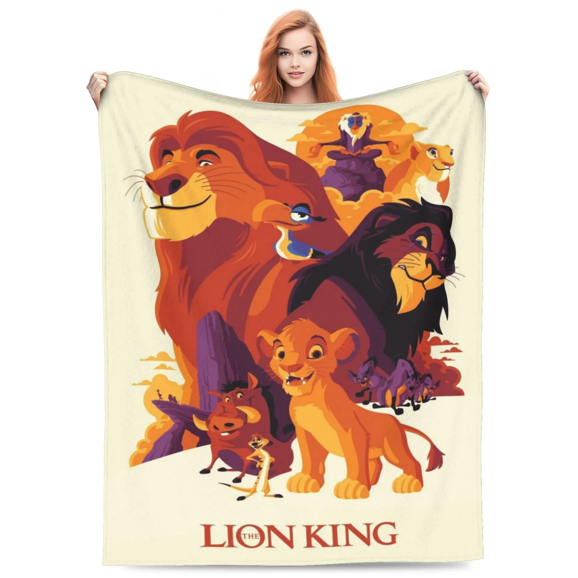 The Lion King Fleece Throw Blanket, Classic Full Character Simba Mufasa Scar Timon Pumbaa Retro Poster Print Soft Lightweight Plush Flannel Blanket, Cozy Warm Bedding for Sofa Bed Couch, Perfect Gift for Kids Boys Movie Fans