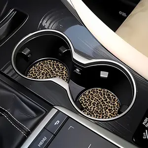 2pcs Leopard Print Car Cup Coasters, 2.75in Vehicle Interior Cup Mat, Fashion Decor, Drink Holder, Gift for Family and Friends