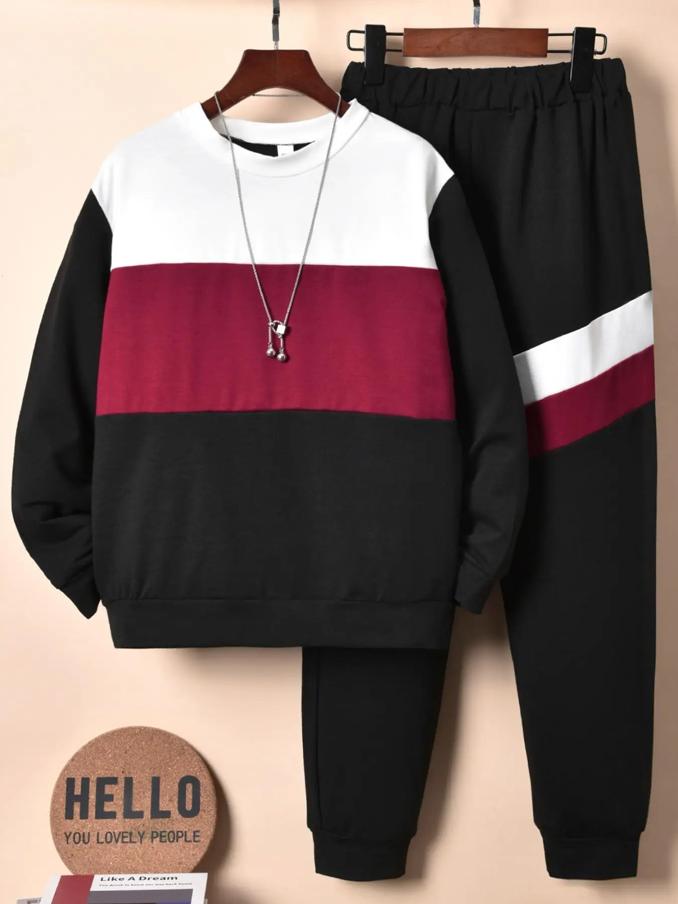 Two-Piece Set Boy's Colorblock Sweatshirt & Elastic Waist Sweatpants Set, Casual Round Neck Long Sleeve Pullover & Jogger Pants for Fall & Winter, Kid