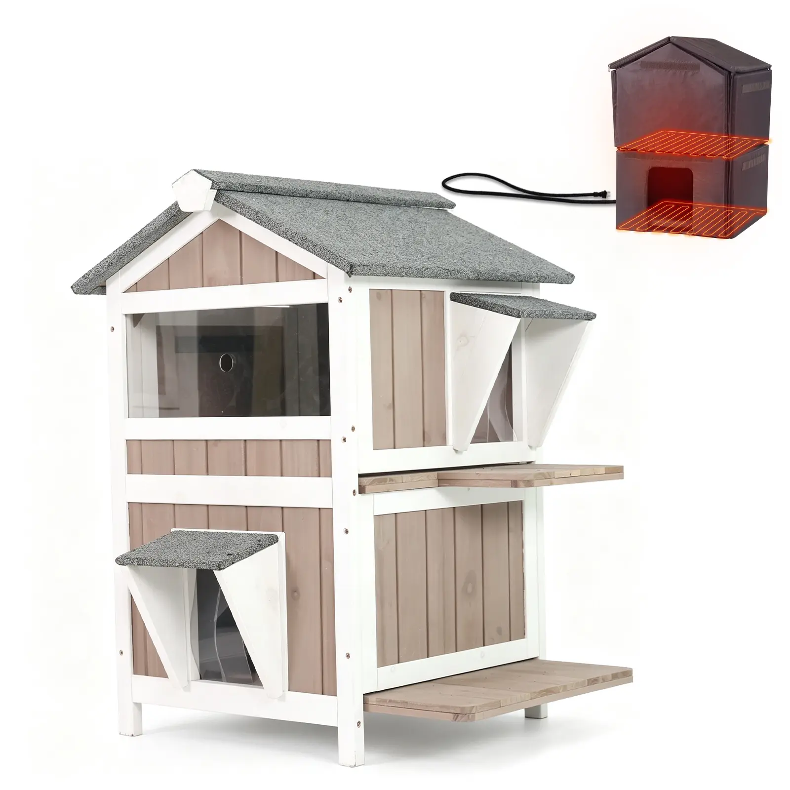 Aivituvin-AIR94-IN-HP 2-Story Heated Cat House with Liner | Weatherproof Cat Shelter | Outdoor Cat Shelter| Winter cat house| Stray cat house