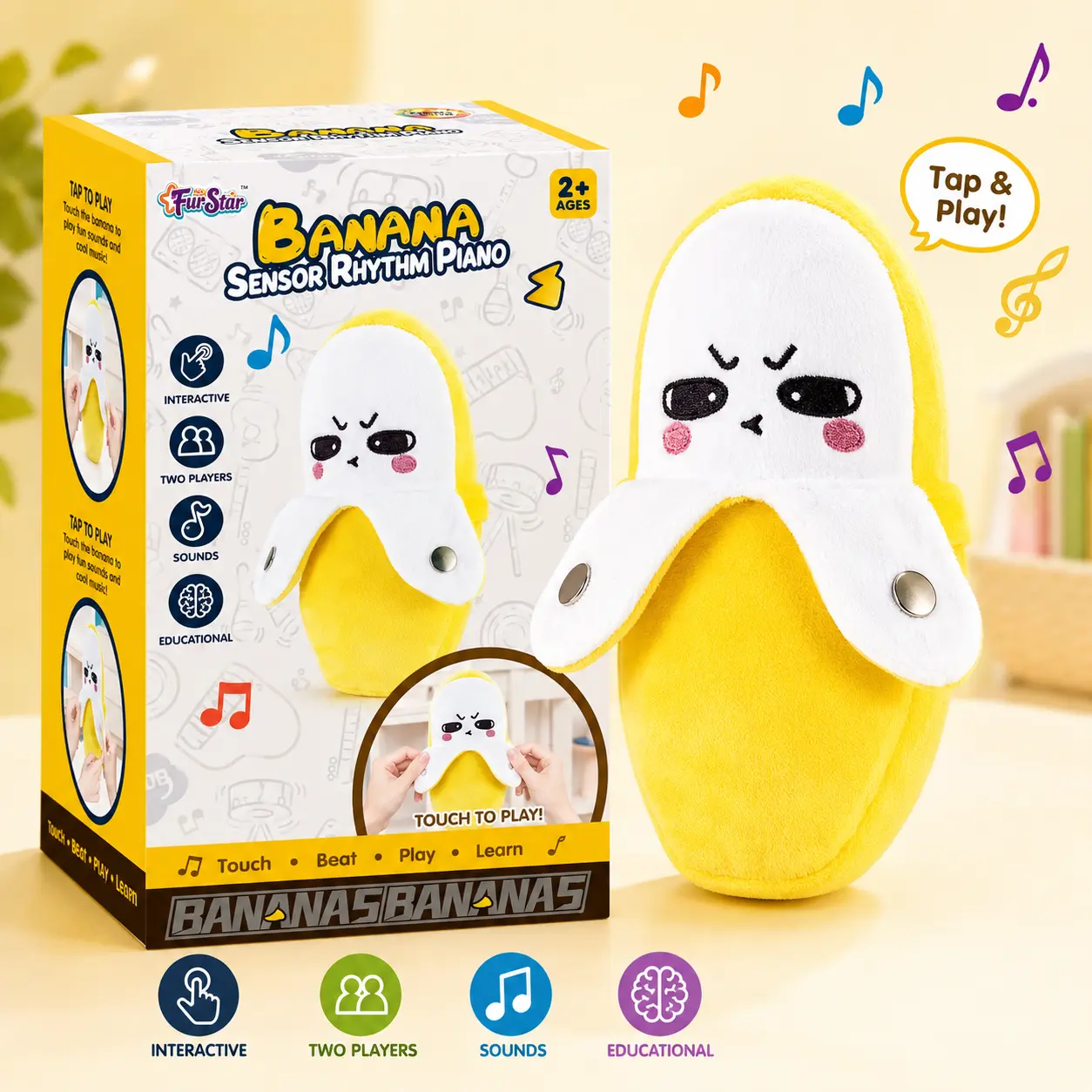Mumuzitoy Interactive Music Plush Toy Set - Banana, Strawberry & Carrot Electric Stuffed Animals for Parent-Child Interaction, Prank Use, Valentine's Day Gift for Kids & Adults (Stress Relief Classic Novelty Toy)