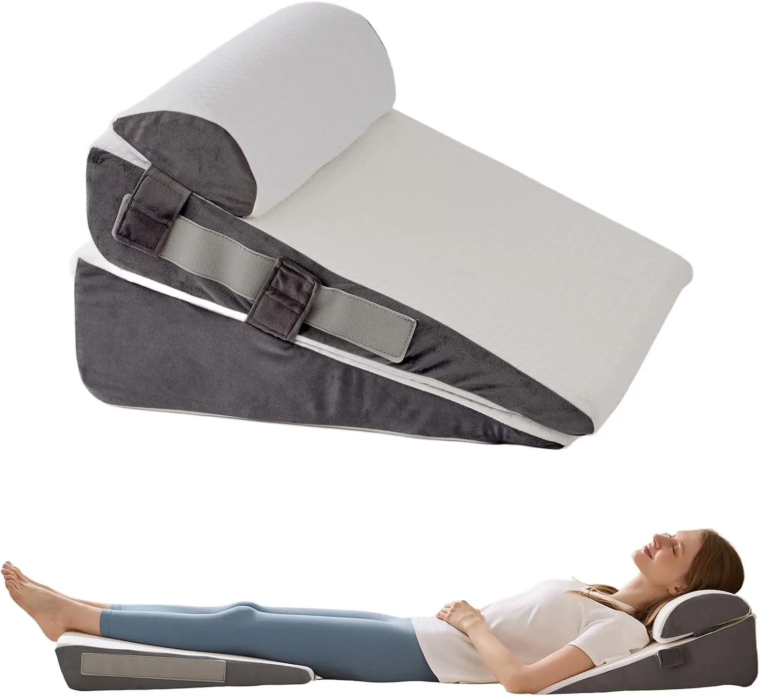 3Pcs Adjustable Wedge Pillow Set Memory Foam Triangle Pillow for After Surgery Acid Reflux Relief Sleeping Anti Snore Relieve Back Neck Shoulder Pain White&Grey
