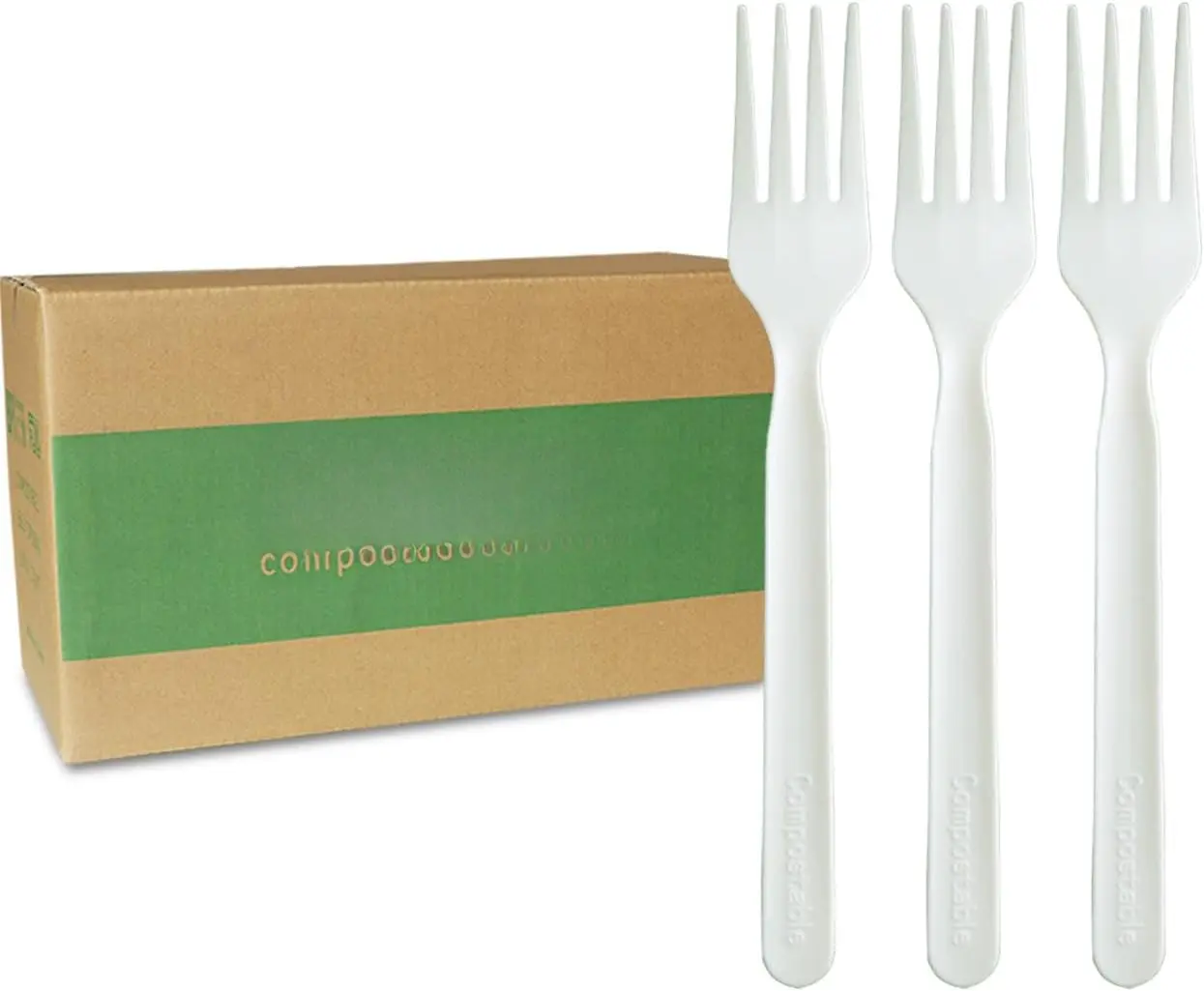 1000 Count 7" Heavy-duty Compostable Forks, BPI Certified Large Bulk Disposable Cutlery Fork