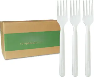 1000 Count 7" Heavy-duty Compostable Forks, BPI Certified Large Bulk Disposable Cutlery Fork