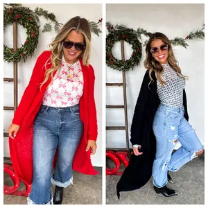 Poppy Knit Popcorn Long Winter Valentine's Day Cardigan