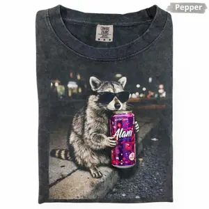 Comfort Colors Raccoons Drinking Alani T-shirt, Funny Meme Genz Dank Raccoon Graphic Tees, Trendy T Shirt, Vintage Raccoon Comfort Colors Shirt
