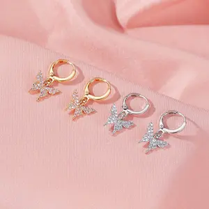Women's Elegant Rhinestone Butterfly Pendant Earrings Fashion Drop Dangle Earrings for Anniversary and Valentine's Day Gift