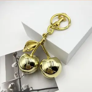Cherry Keychain for Women, Cute Bag Charm Purse Accessory, Gold Tone Fruit Pendant with Lobster Clasp, Coquette Handbag Charm, Car Key Ring, Backpack Decor Gift for Her