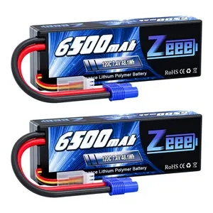 Zeee 2S Lipo Battery 6500mAh 120C 7.4V Hard Case Battery with EC3 Connector for RC Vehicles RC Car Truck Truggy 1/10 Scale Racing Models(2 Pack) Traxxas 3-Cell High-Capacity Lipo Battery High-Capacity LiPo Battery Pack transformer  car sledge  belted