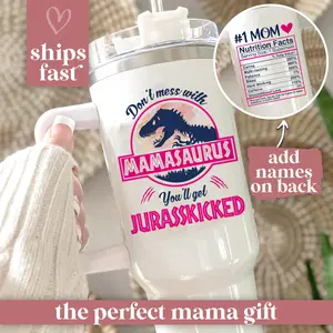 Mother's Day Gifts for Mom, Mom Gift Tumbler 20oz, Mamasaurus Birthday Cup, Dinosaur Mug