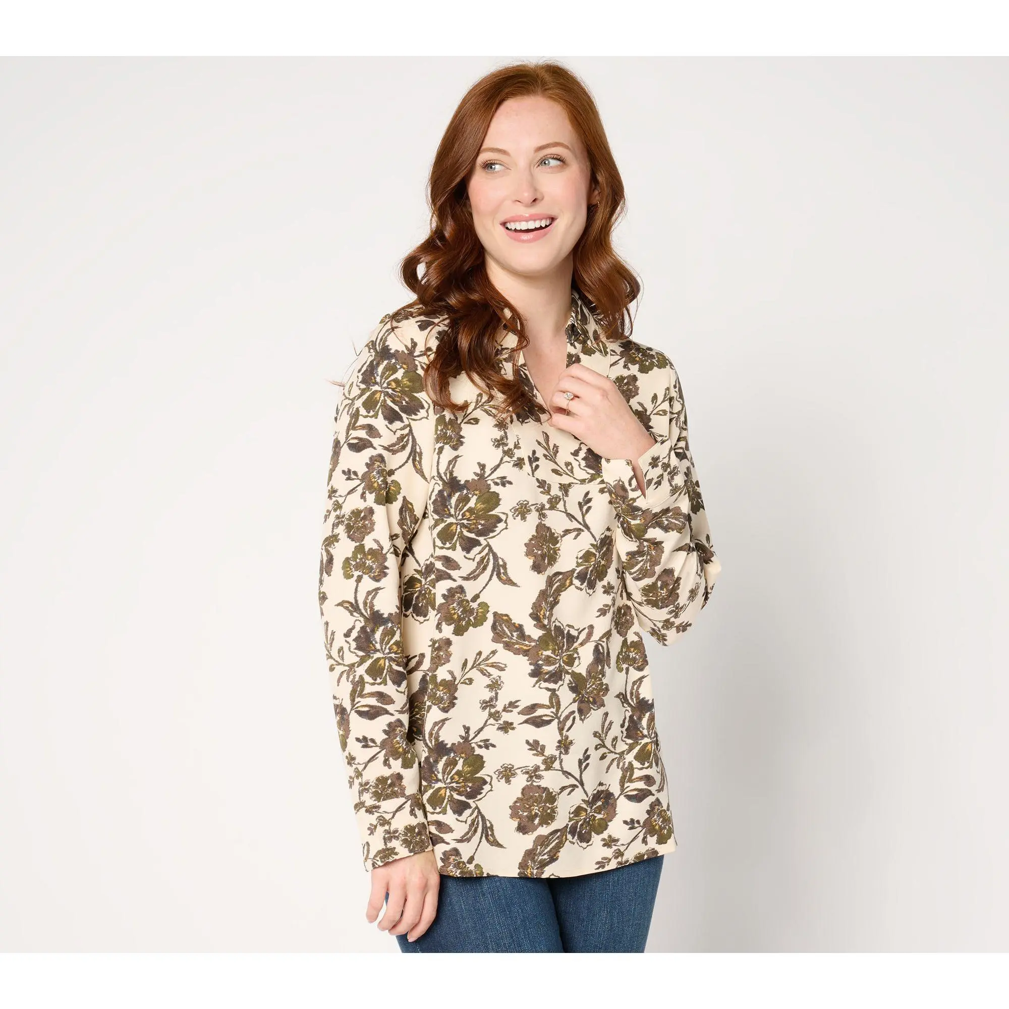 Denim & Co. Regular Printed Split V-Neck Tunic