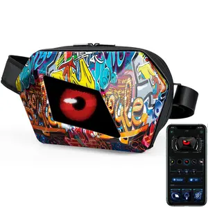Devil Eye LED Motorcycle Riding Sling Bag, Waterproof Hard Shell Adjustable Crossbody Bag with Mobile Control, Full-color Screen and Programmable DIY Bag, Waterproof Fanny Packs, Waterproof Waist Bag