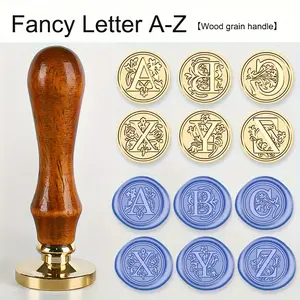 Fancy 26 letter series Wax Seal Stamp Retro Wood Handle +Brass Head Sealing Stamp Custom Stamp for Thanksgiving Cards, Envelopes, Gift Wrapping, Wedding Invitations -Medieval Traditional letter Design