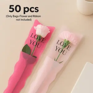 50pcs Single Flower Sleeve, 17.5in x 4.7in x 1.6in Flower Wrapping Bags, Florist Bouquet Packaging Bags,Flower Bouquet Supplies, for Valentine's Day Mother's Day