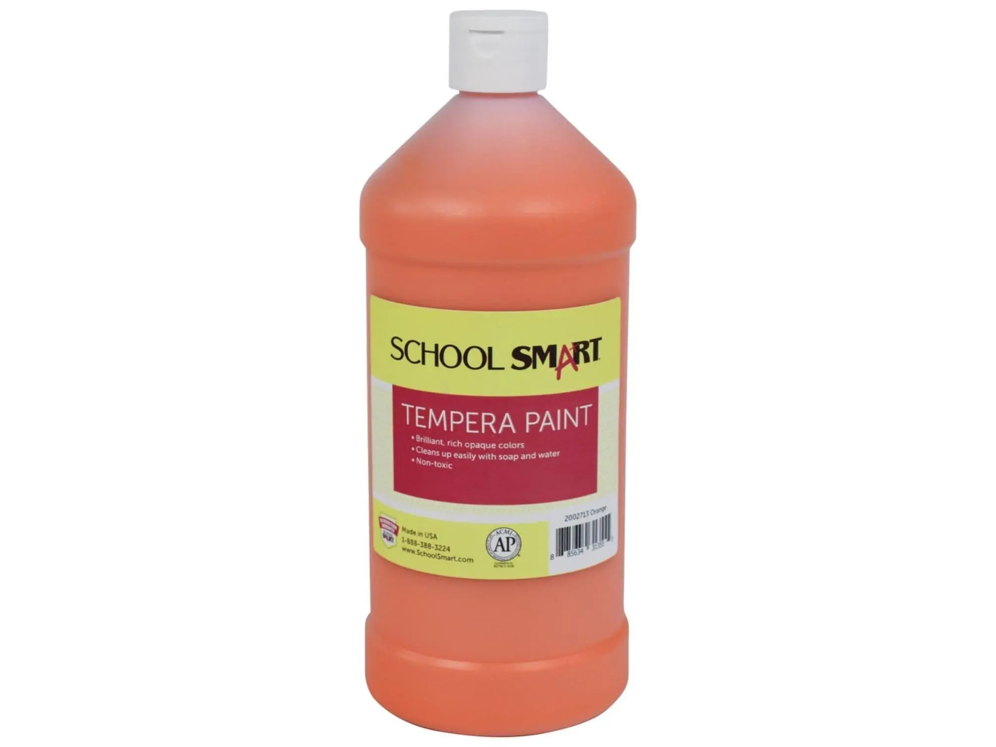 School Smart 2002713 1 Qt. Tempera Paint - Orange, for Arts and Crafts, Crafting, All Ages, Art Enthusiasts, Brings Out Artist, Certified Ap Non-Toxic