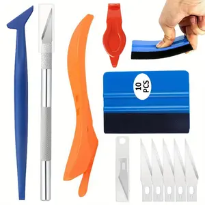 10pcs Car Vinyl Wrap Tool Kit, Wallpaper Smoothing Tool Kit, Felt Squeegee, Edge Trimmer, Mini Corner Squeegee, Cutting Tool Felt Squeegee Hard Scraper for Car Stickers, Craft Works, Window Tinting