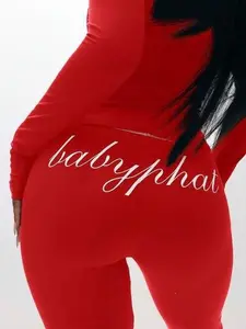 BABYPHAT Pull On Flare Leg Leggings With Cursive Script Print High Waisted Stretchy Pants For Casual Daily Wear