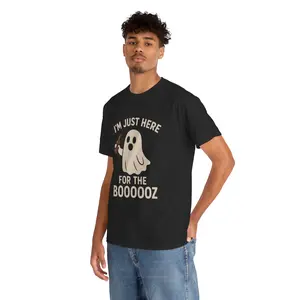 Funny Halloween Ghost T-Shirt – “I’m Just Here for the Boooooz” Party Te casual apparel Cotton Fabric Spooky Tee