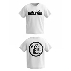 TLXT 100% Cotton Hell Star Pattern Double Sided Printed T-Shirt, High Quality Crew Neck Casual Short Sleeve Top for Spring & Summer