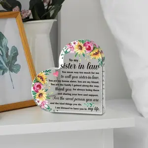 One piece, heart-shaped collectible acrylic brand desktop decoration, sister-in-law gift, sister-in-law birthday gift, female inspirational gift from sister and brother, thank you birthday Christmas home decoration