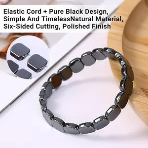 Men's Hematite Bracelet — Radiating Masculine Energy Natural Hematite Stone Bead Elastic Healing Bracelet Pure Natural Black Hematite Bracelet Gift Basket for Men Valentine's Day Gift for Husband or Boyfriend Valentine's Day Present