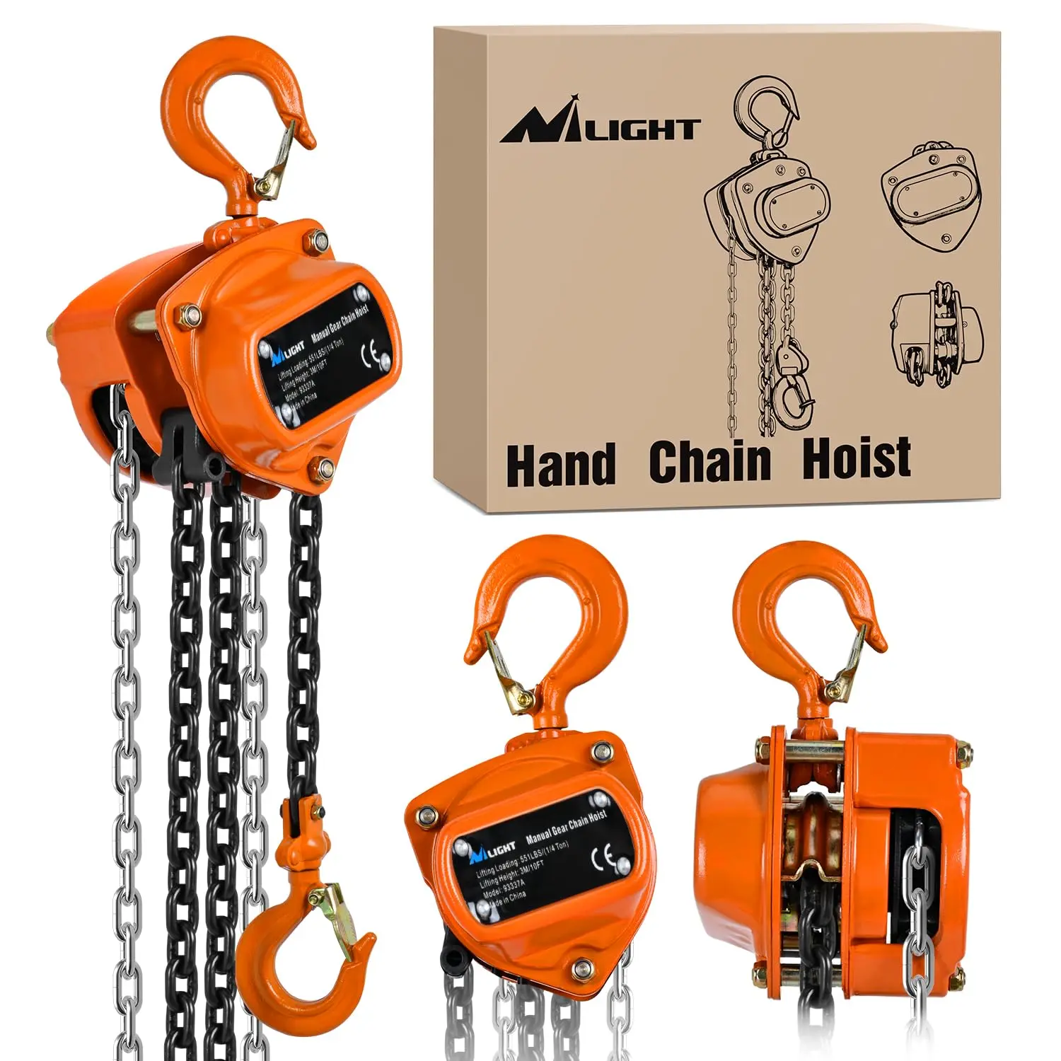 Nilight 1/4 Ton 550 lbs Manual Chain Hoist 80 Galvanized Chain 10 ft Lifting Height Industrial Grade Steel Structures for Garages Warehouse Automotive Machinery