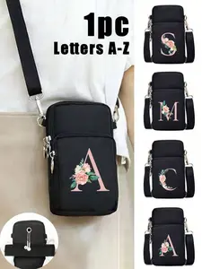 Soft Flower Pattern Letter Print Mini Sport Handbag, Women's Crossbody Phone Bag, Shoulder Wallet, Multi-Zip Coin Purse, Fashionable Patterned Bag, Casual Bags