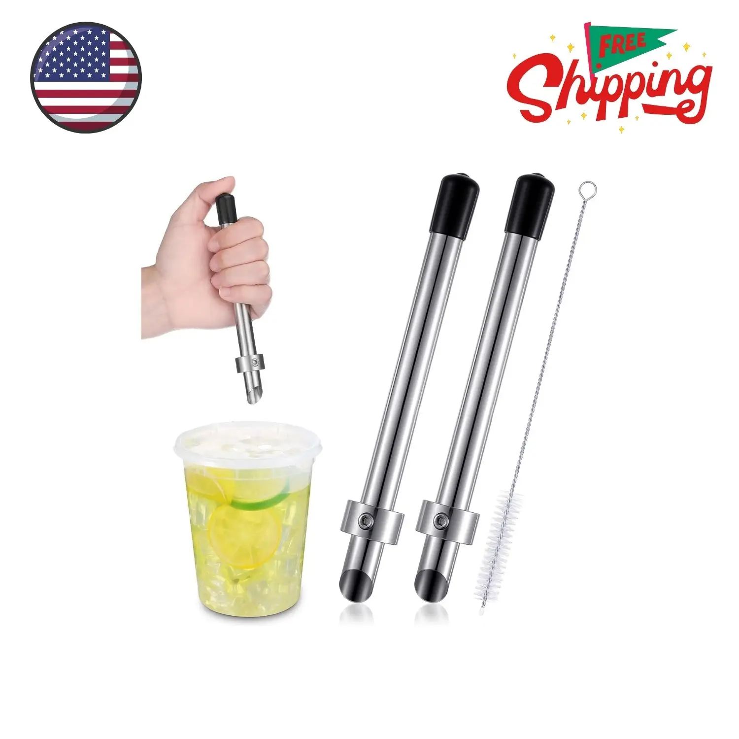 2 Pack Straw Puncher for Plastic Lids Lemonade Cups (6.3 Inch,Black)