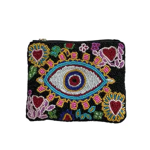 Women's Beaded Coin Purse with Zipper Closure