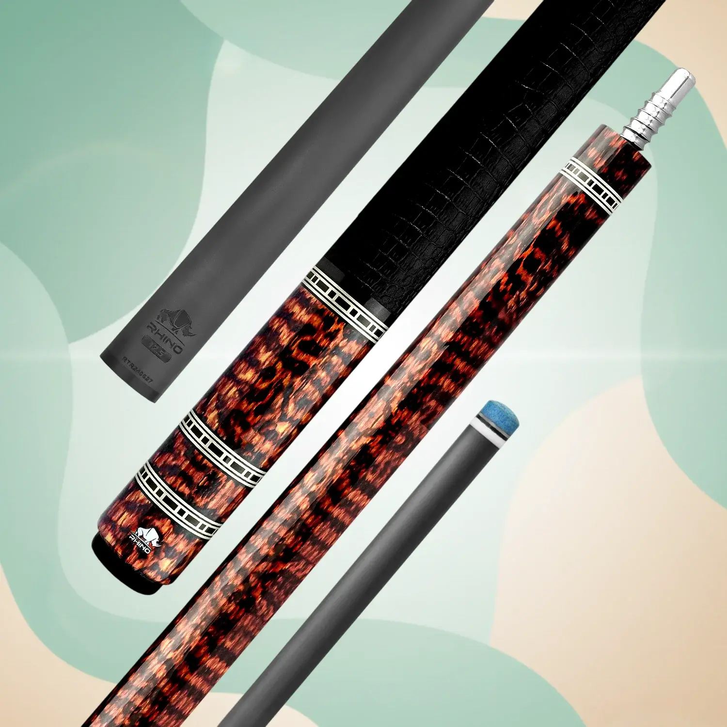 Rhino RETRO Snakewood Carbon Fiber Pool Cue with Crocodile-Embossed Microfiber Wrap, Pro Taper Shaft, 12.5mm Time Crystal Tip, 3/8-8 Stainless Joint, Adjustable Weight