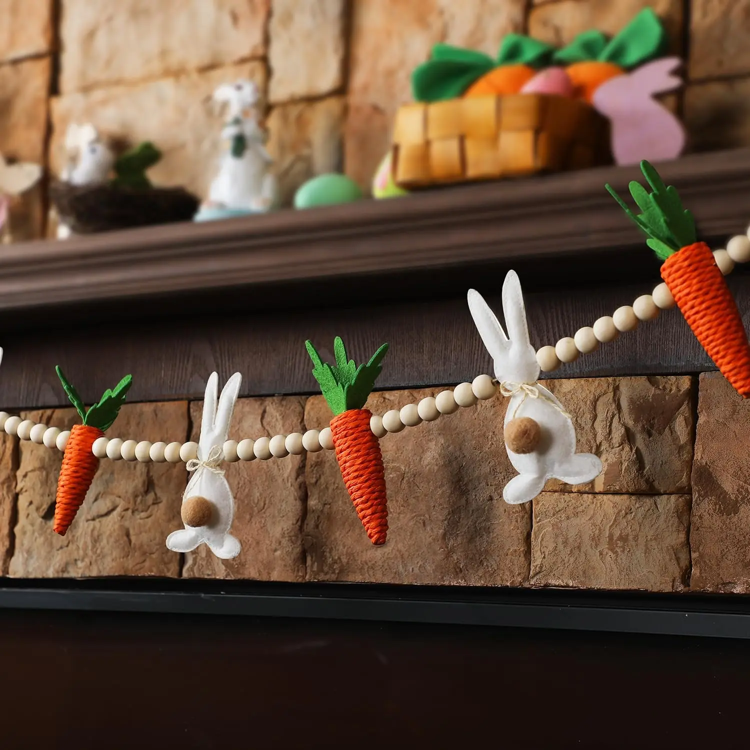 Bunny Carrot with Wooden Beaded Felt Garland